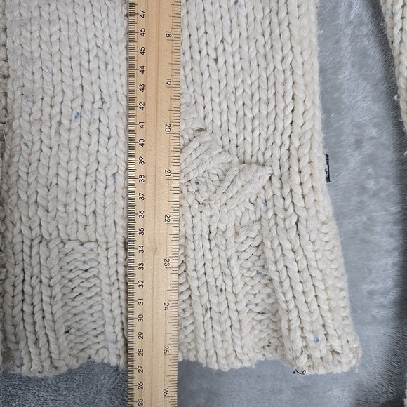 Abercrombie Fitch Lambswool  Chunky Knit Cardigan Sweater L Cream Speckled Y2K - Picture 6 of 9